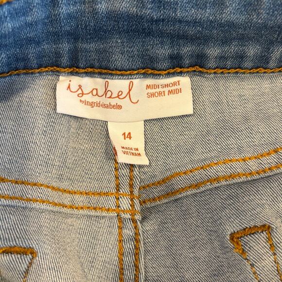 Isabel Denim Distressed 4" Shorts Maternity Midi Expandable Side Panel SZ 14 NWT - Picture 5 of 5